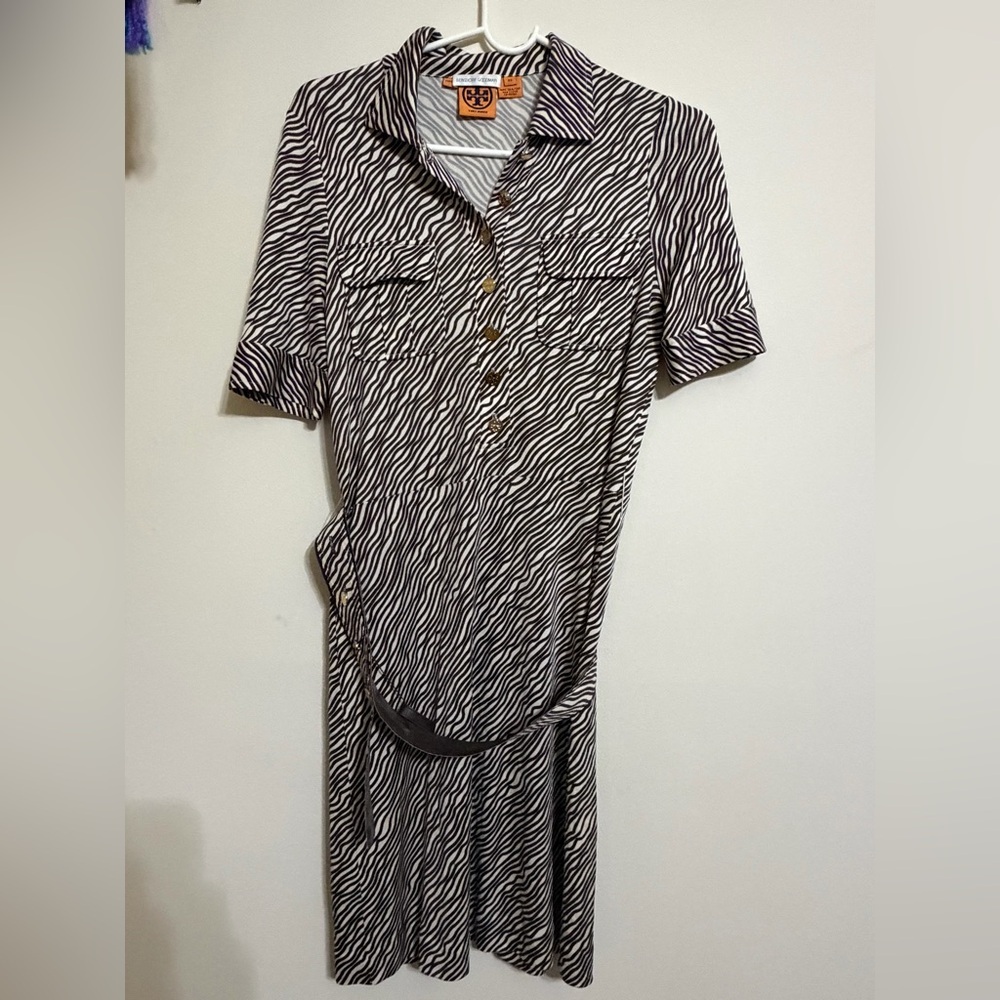 Tory Burch Black and White Striped Long Sleeve Dress